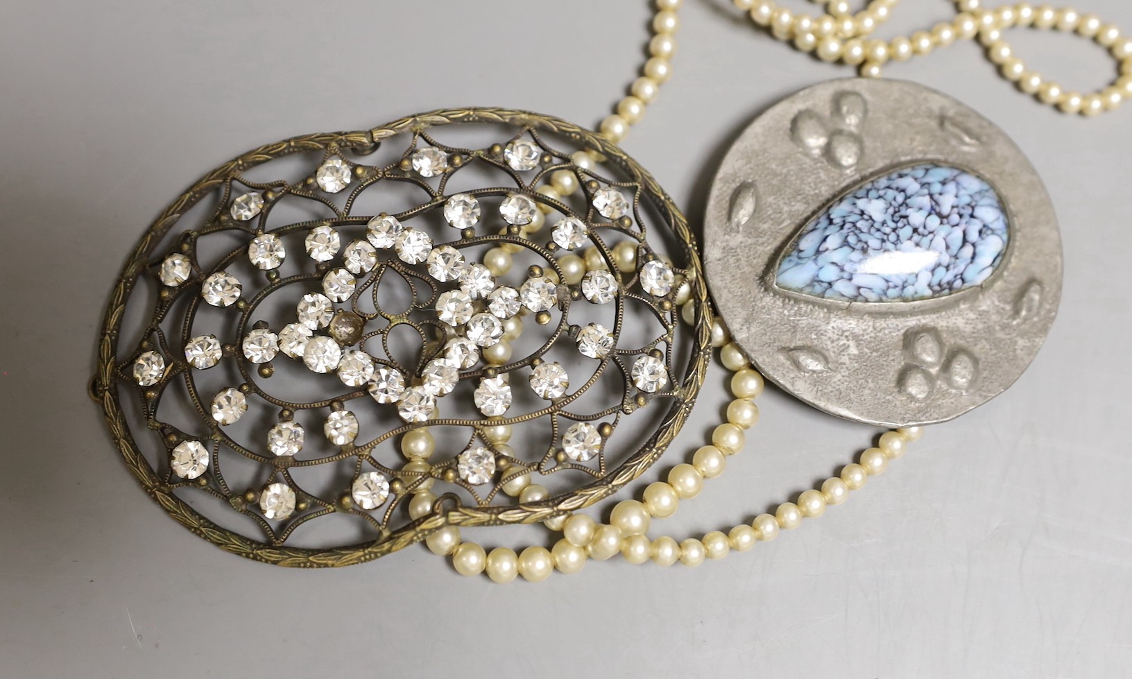 A quantity of Victorian and later jewellery including a garnet brooch, lava pendant, micro mosaics, opal inset silver ring etc.